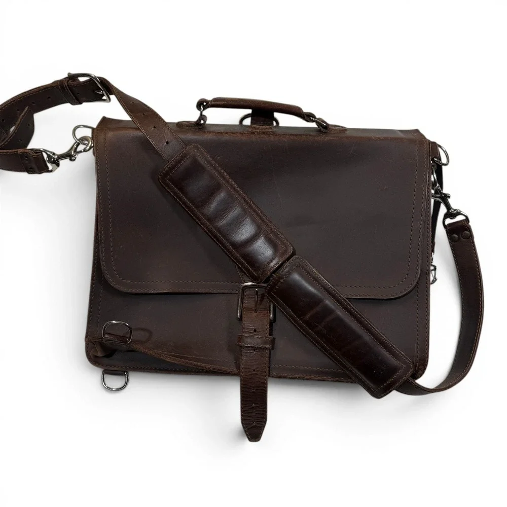Saddleback Leather Thin Briefcase Dark Coffee Brown Leather Messenger